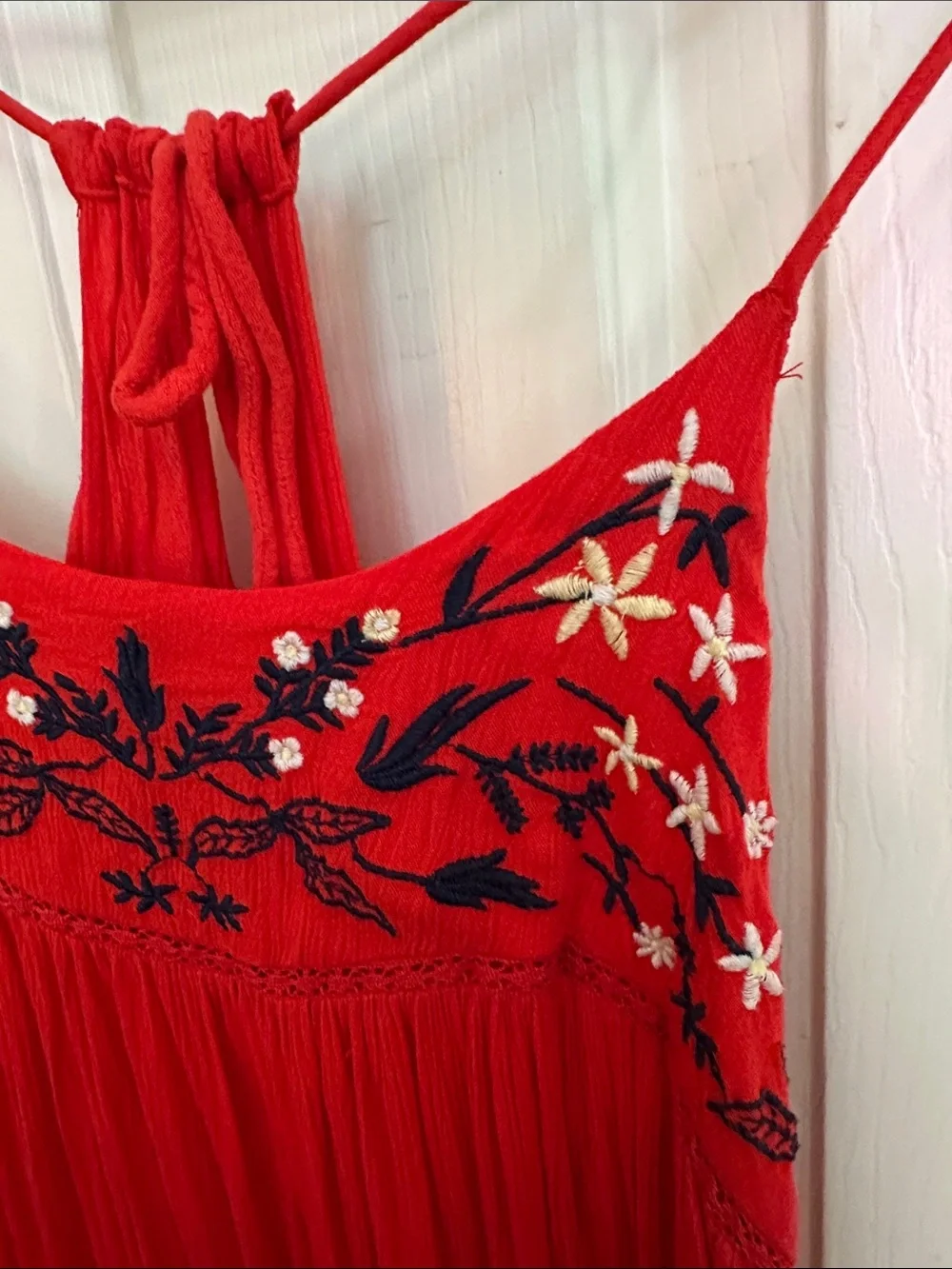 Abercrombie Small Red Embroidered Maxi Dress